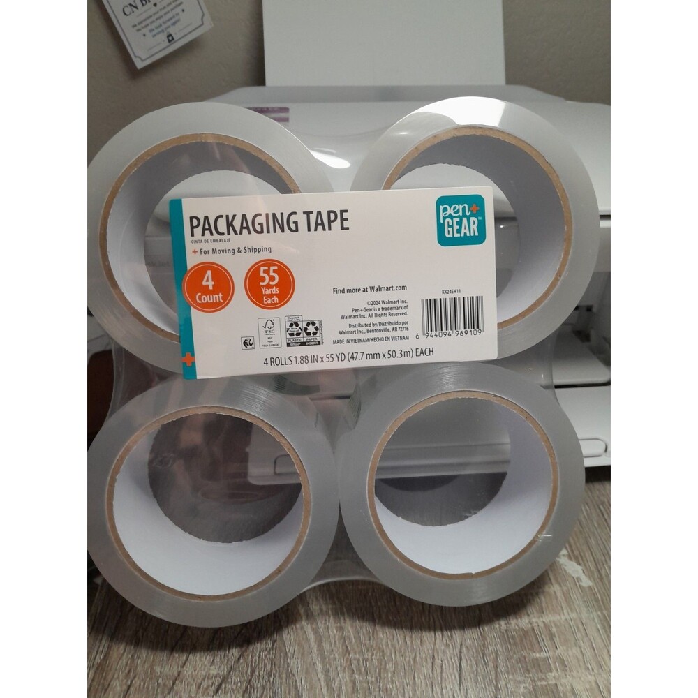 Pen+Gear Clear Packaging Tape 4 Rolls 1.88 in x 55 yd For Moving & Shipping
